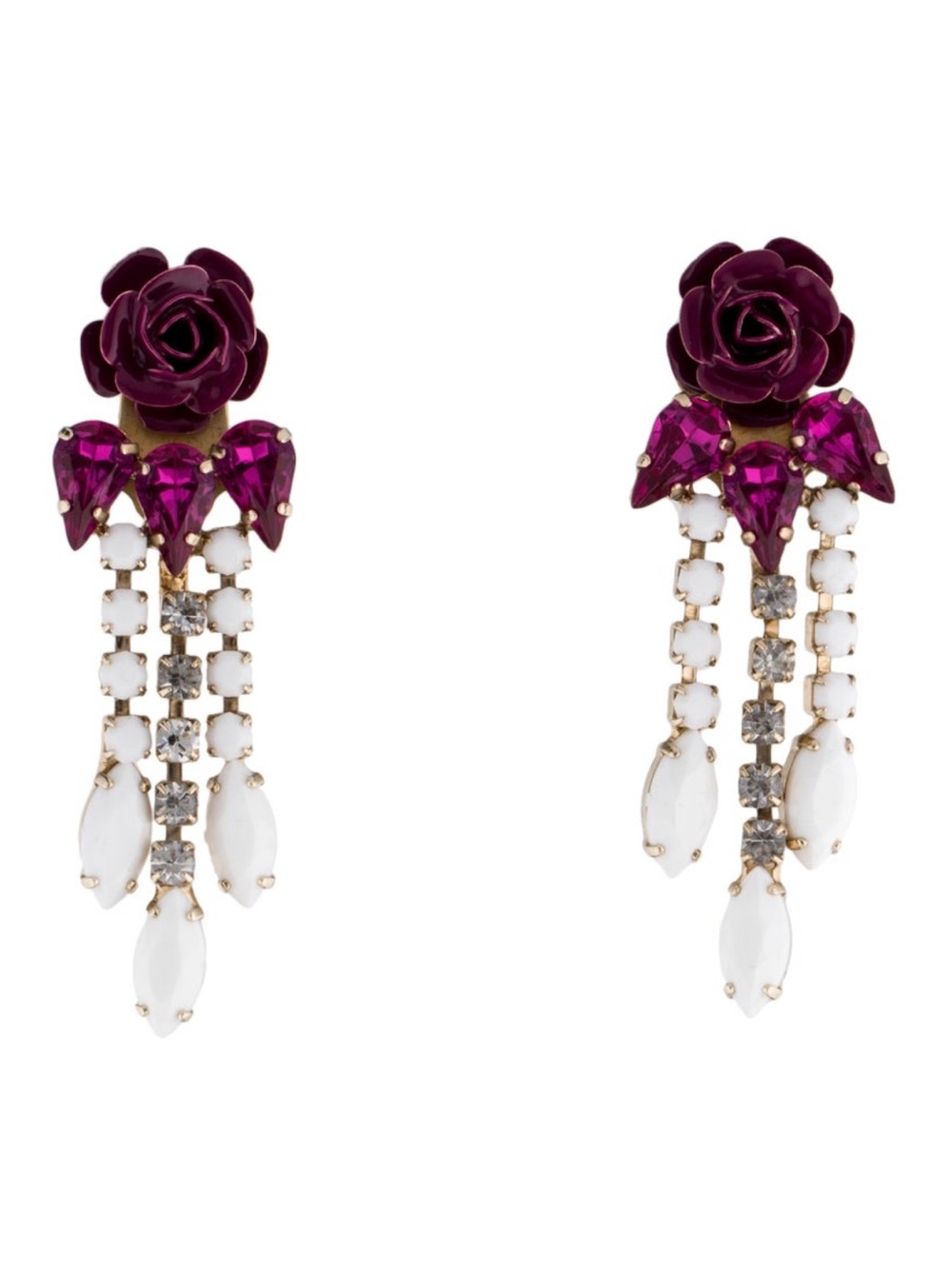 Authentic Roberto Cavalli Deep Purple/Fuchsia Crystal Drop clip on earrings.